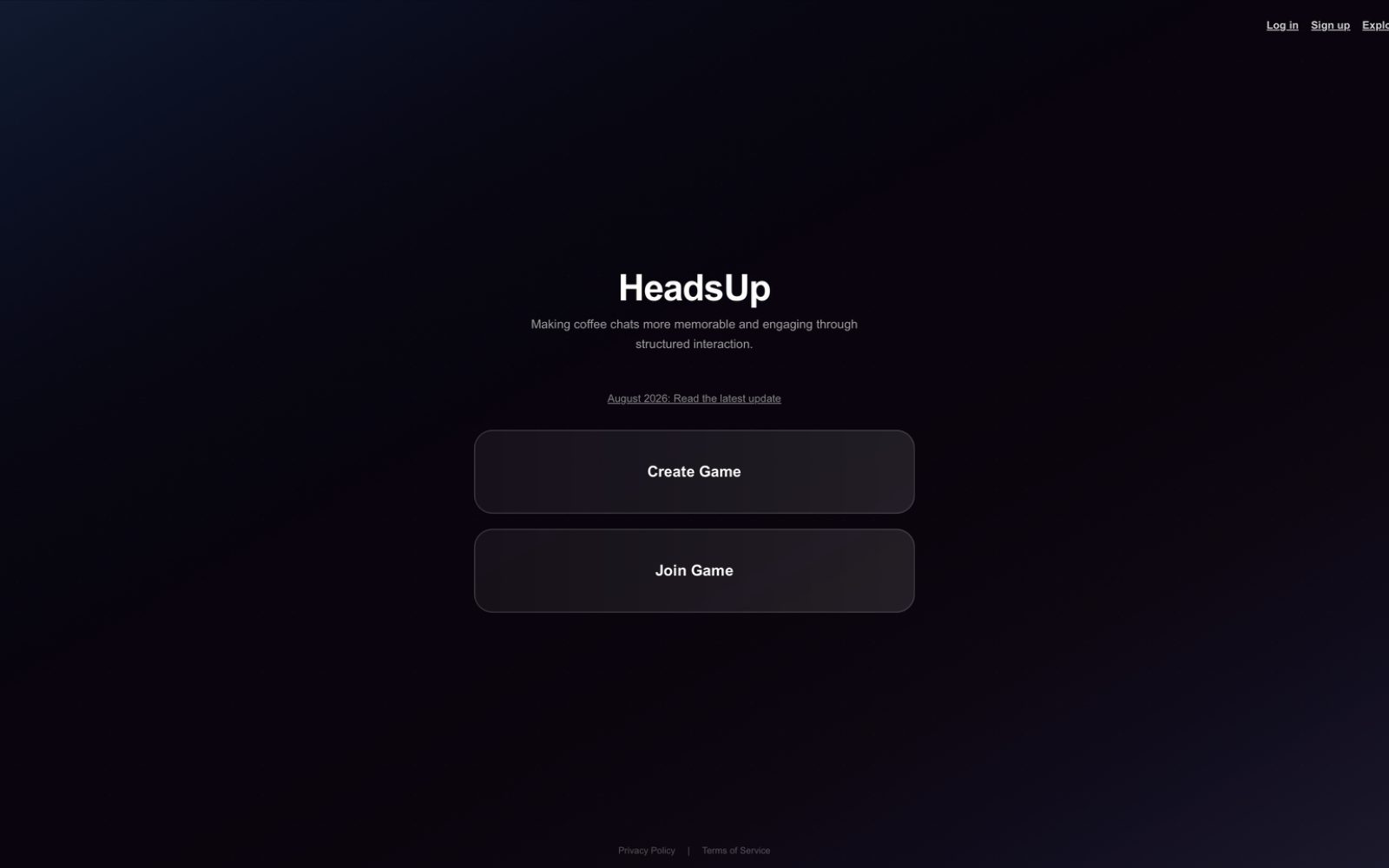 HeadsUp landing screen