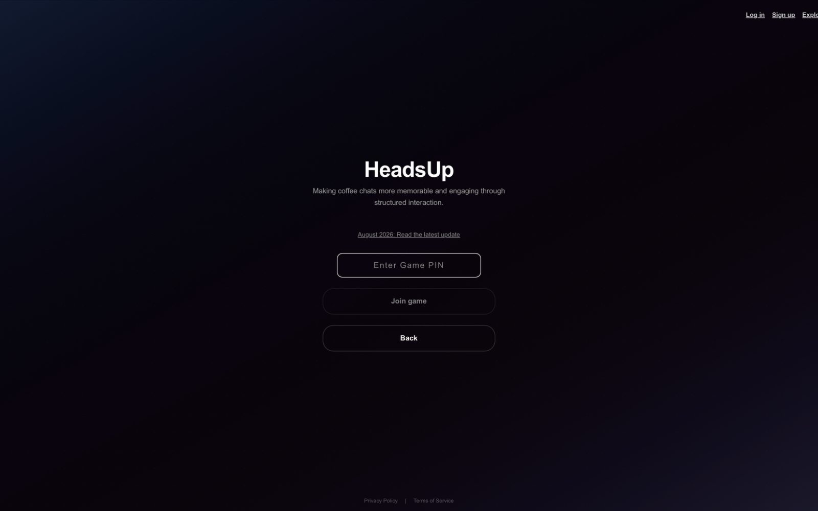 HeadsUp game PIN entry